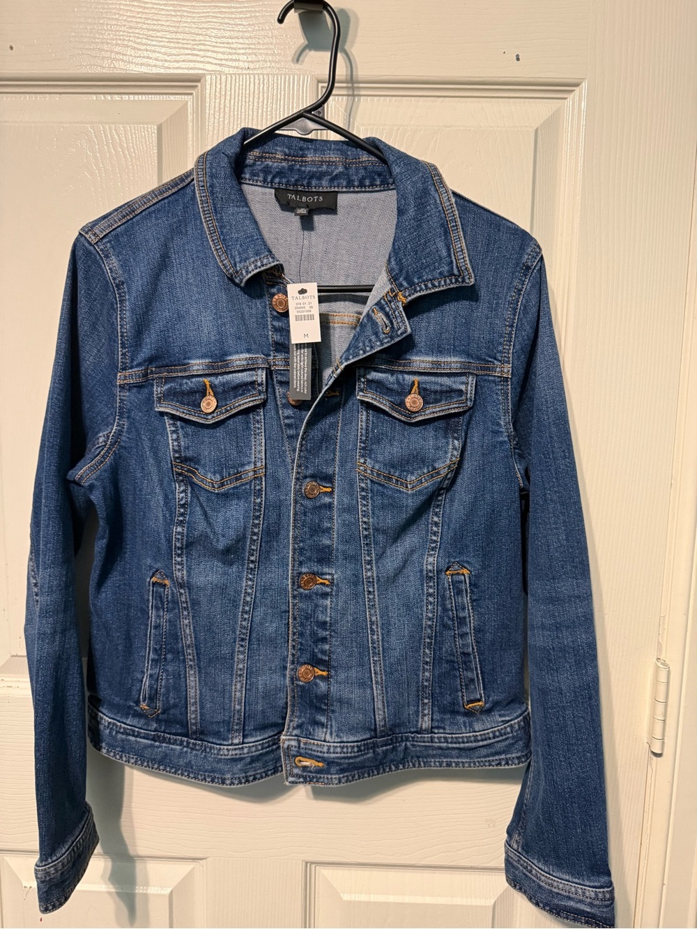 Talbots Medium Blue Denim Jacket with Copper Stitching